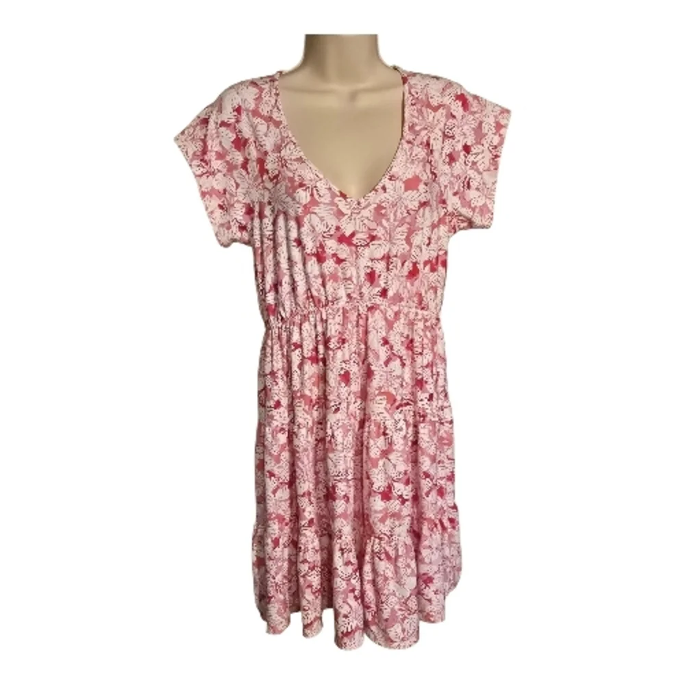 NOBO No Boundaries Pink Floral Tiered Mini Dress L (11-13) V-Neck Casual - Picture 1 of 15